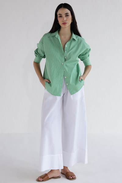 Martina Oversized Shirt : Green Stripes