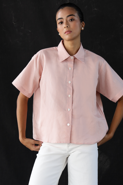 Boxy Linen Shirt: Blush