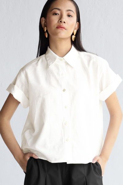 Boxy Linen Shirt: Off White