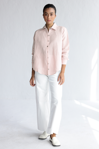 Chloe Linen Shirt: Sea Pink