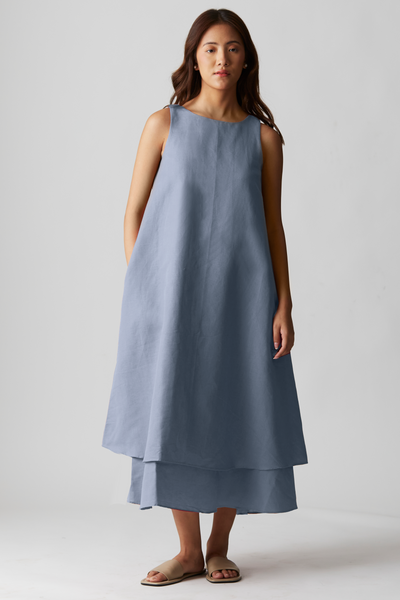 Layla Linen Dress : Slate Blue
