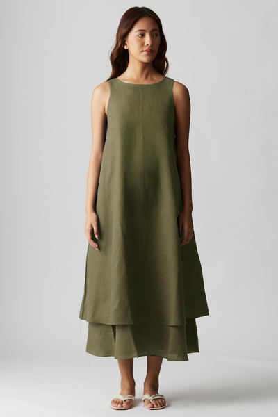 Layla Linen Dress : Olive Biome
